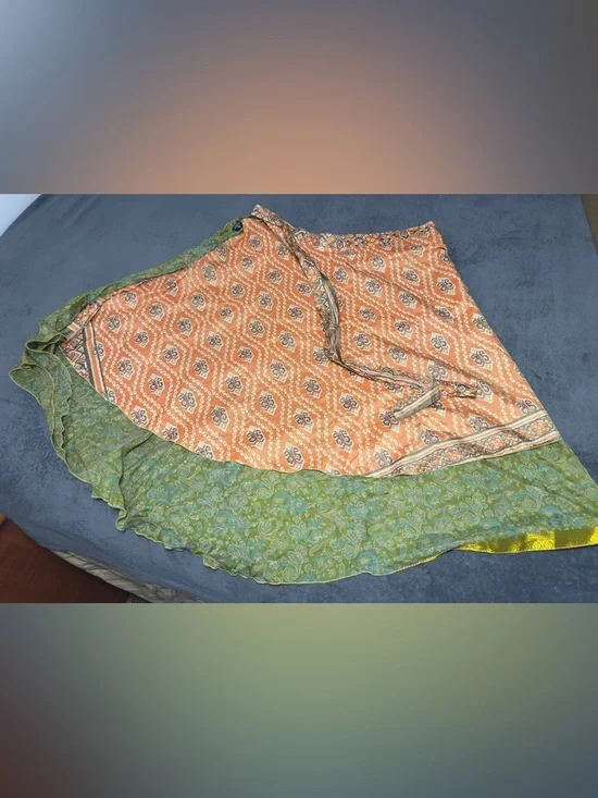 Boho Wrap Skirt in Warm Orange Ikat - Picture 12 of 12